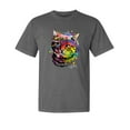 thumbnail image 1 of Wild Bobby,Cute Colorful Rainbow Cat Animal Lover Garment-Dyed Washed Look Short Sleeve Tees, Charcoal, X-Large, 1 of 3