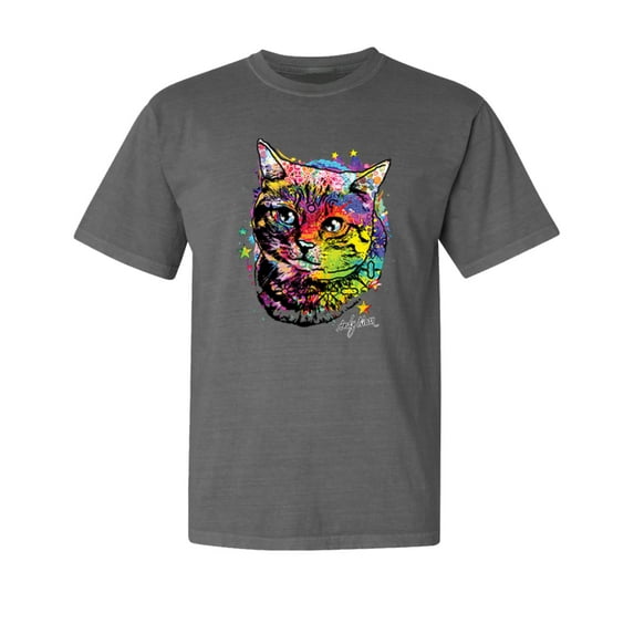 Wild Bobby,Cute Colorful Rainbow Cat Animal Lover Garment-Dyed Washed Look Short Sleeve Tees, Charcoal, X-Large