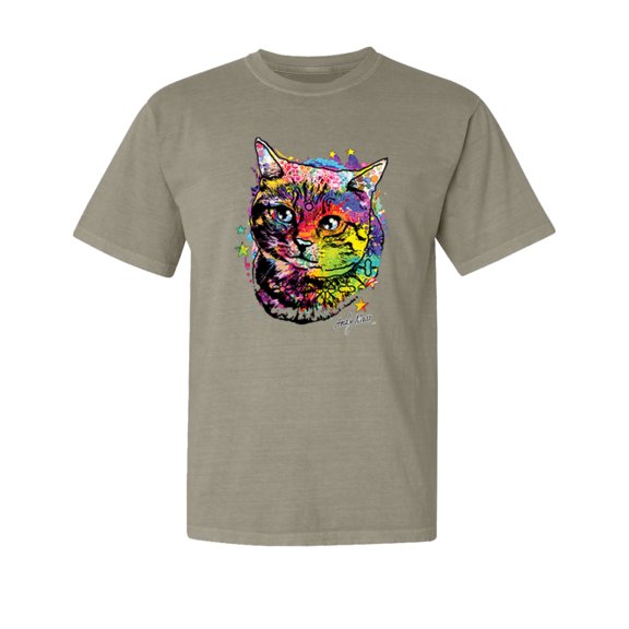 Wild Bobby,Cute Colorful Rainbow Cat Animal Lover Garment-Dyed Washed Look Short Sleeve Tees, Sand, 2XL