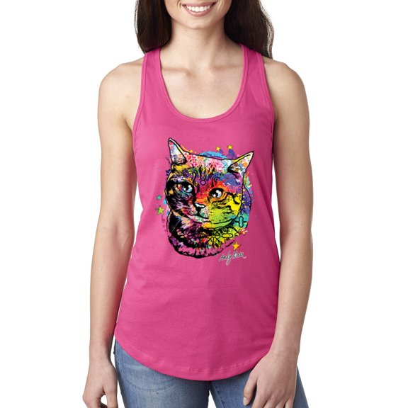 Wild Bobby, Cute Colorful Rainbow Cat Animal Lover Ladies Racerback Tank Top, Raspberry, X-Large