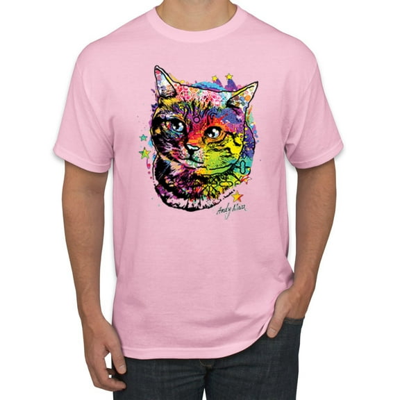 Wild Bobby, Cute Colorful Rainbow Cat Animal Lover Men's Graphic T-Shirt, Light Pink, Medium