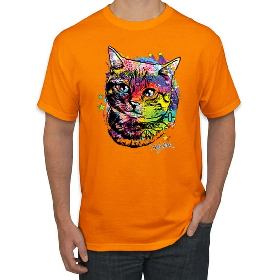 Wild Bobby, Cute Colorful Rainbow Cat Animal Lover Men's Graphic T-Shirt, Orange, X-Large