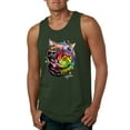 thumbnail image 1 of Wild Bobby, Cute Colorful Rainbow Cat Animal Lover Mens Graphic Tank Top, Forest Green, 3XL, 1 of 3