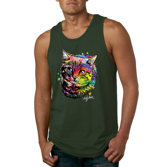 Wild Bobby, Cute Colorful Rainbow Cat Animal Lover Mens Graphic Tank Top, Forest Green, Medium