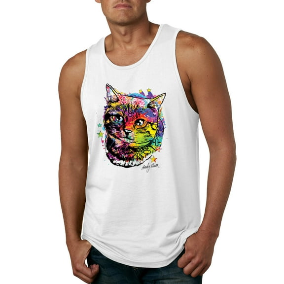 Wild Bobby, Cute Colorful Rainbow Cat Animal Lover Mens Graphic Tank Top, White, Large