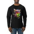 thumbnail image 1 of Wild Bobby, Cute Colorful Rainbow Cat Animal Lover Mens Long Sleeve Shirt, Black, Small, 1 of 3