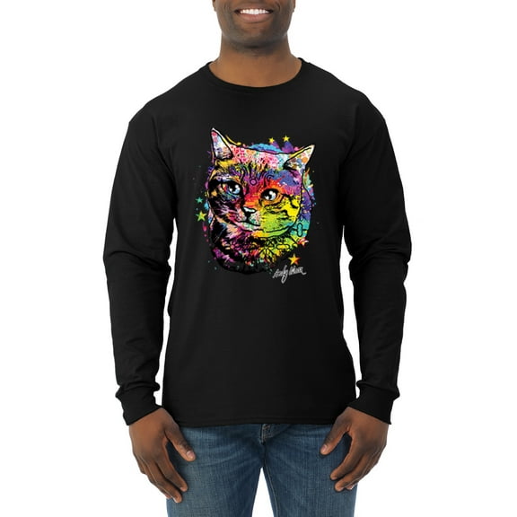 Wild Bobby, Cute Colorful Rainbow Cat Animal Lover Mens Long Sleeve Shirt, Black, Small