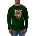 thumbnail image 1 of Wild Bobby, Cute Colorful Rainbow Cat Animal Lover Mens Long Sleeve Shirt, Forest Green, X-Large, 1 of 3