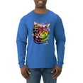 thumbnail image 1 of Wild Bobby, Cute Colorful Rainbow Cat Animal Lover Mens Long Sleeve Shirt, Royal, Large, 1 of 3