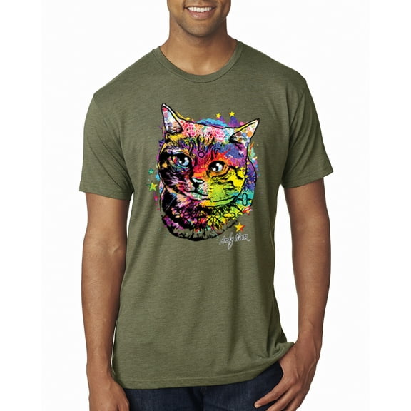 Wild Bobby, Cute Colorful Rainbow Cat Animal Lover Mens Premium Tri Blend T-Shirt, Military Green, Medium
