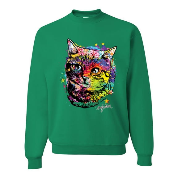 Wild Bobby, Cute Colorful Rainbow Cat Animal Lover Unisex Crewneck Graphic Sweatshirt, Kelly, 2XL