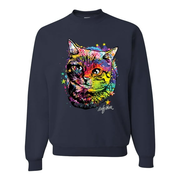 Wild Bobby, Cute Colorful Rainbow Cat Animal Lover Unisex Crewneck Graphic Sweatshirt, Navy, X-Large