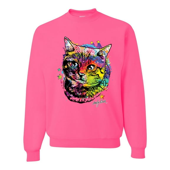 Wild Bobby, Cute Colorful Rainbow Cat Animal Lover Unisex Crewneck Graphic Sweatshirt, Neon Pink, Medium