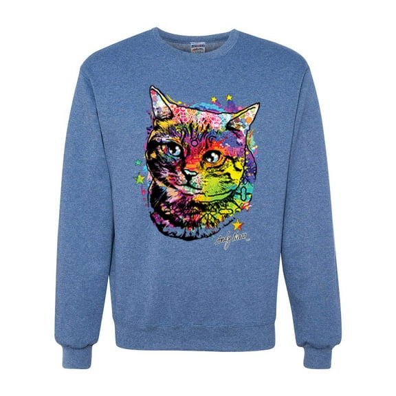 Wild Bobby, Cute Colorful Rainbow Cat Animal Lover Unisex Crewneck Graphic Sweatshirt, Vintage Heather Blue, 2XL