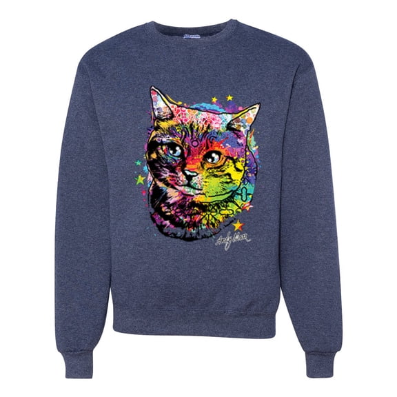 Wild Bobby, Cute Colorful Rainbow Cat Animal Lover Unisex Crewneck Graphic Sweatshirt, Vintage Heather Navy, X-Large