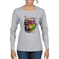 thumbnail image 1 of Wild Bobby, Cute Colorful Rainbow Cat Animal Lover Womens Graphic Long Sleeve T-Shirt, Heather Grey, 2XL, 1 of 3