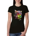 thumbnail image 1 of Cute Colorful Rainbow Cat Animal Lover Womens Slim Fit Junior Tee, Black, Small, 1 of 3