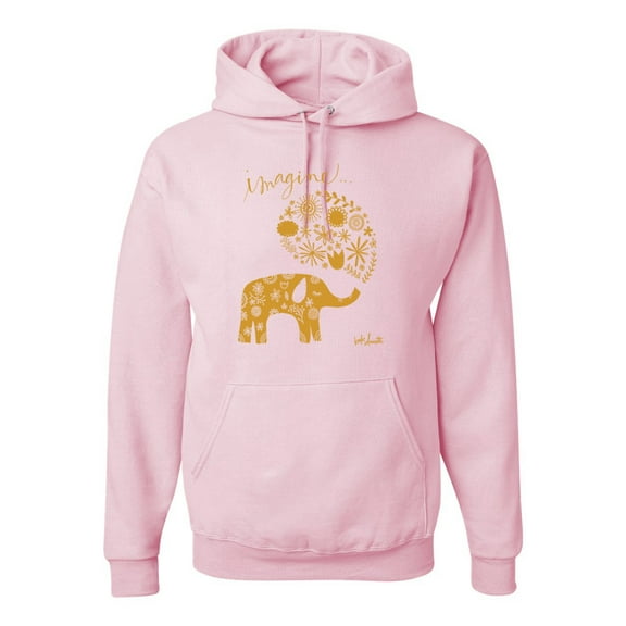 Wild Bobby, Cute Elephant Love Imagine Inspirational/Christian Unisex Graphic Hoodie Sweatshirt, Light Pink, 3XL