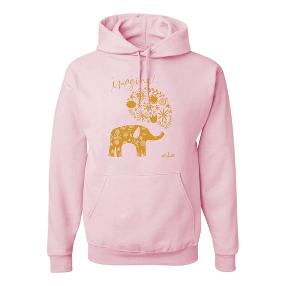 Wild Bobby, Cute Elephant Love Imagine Inspirational/Christian Unisex Graphic Hoodie Sweatshirt, Light Pink, Small