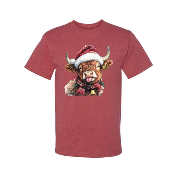 Wild Bobby Cute Fluffy Christmas Cow with Santa Hat, Cute Christmas Design Sweater | Holiday Men Tee