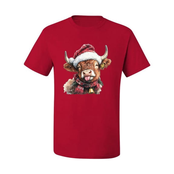 Wild Bobby Cute Fluffy Christmas Cow with Santa Hat, Cute Christmas Design Sweater | Holiday Men Tee