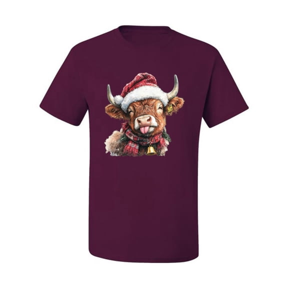 Wild Bobby Cute Fluffy Christmas Cow with Santa Hat, Cute Christmas Design Sweater | Holiday Men Tee