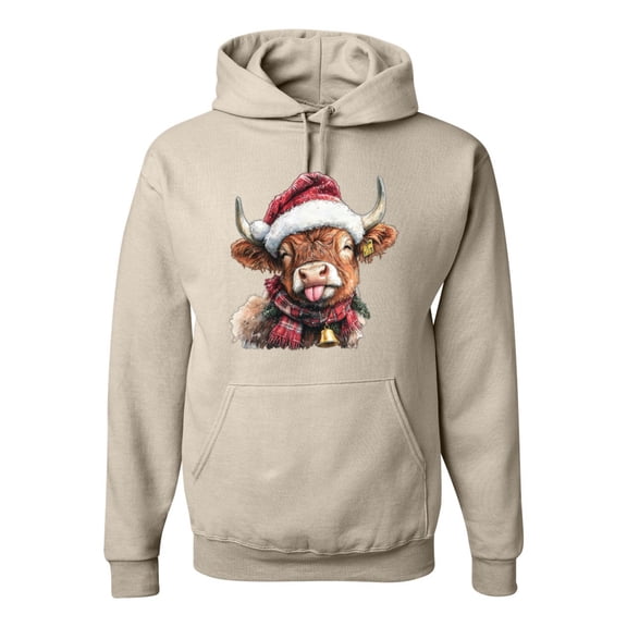 Wild Bobby Cute Fluffy Christmas Cow with Santa Hat, Cute Christmas Design Sweater | Holiday Unisex Hoodie Sweatshirt
