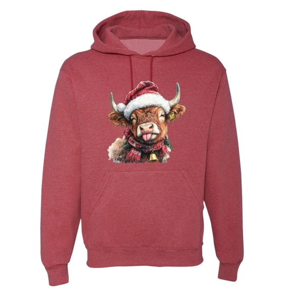 Wild Bobby Cute Fluffy Christmas Cow with Santa Hat, Cute Christmas Design Sweater | Holiday Unisex Hoodie Sweatshirt