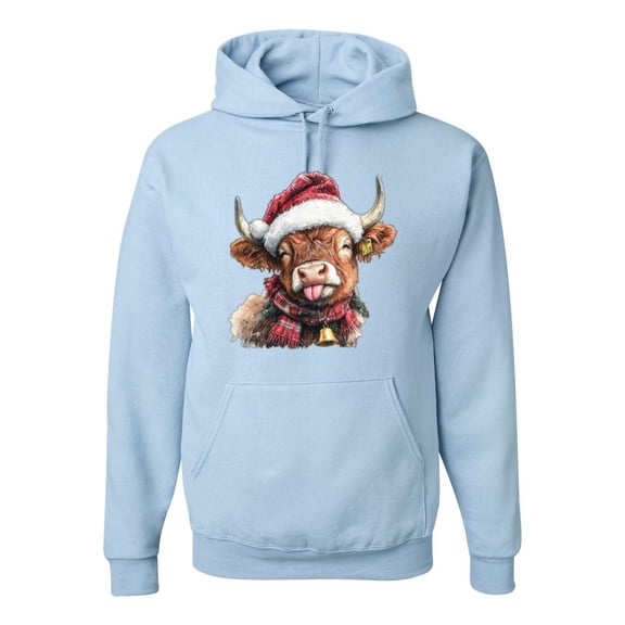Wild Bobby Cute Fluffy Christmas Cow with Santa Hat, Cute Christmas Design Sweater | Holiday Unisex Hoodie Sweatshirt