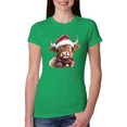 thumbnail image 1 of Wild Bobby Cute Fluffy Christmas Cow with Santa Hat, Cute Christmas Design Sweater | Holiday Women Slim Fit Junior Tee, 1 of 5