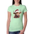 thumbnail image 1 of Wild Bobby Cute Fluffy Christmas Cow with Santa Hat, Cute Christmas Design Sweater | Holiday Women Slim Fit Junior Tee, 1 of 5