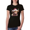 thumbnail image 1 of Wild Bobby Cute Fluffy Christmas Cow with Santa Hat, Cute Christmas Design Sweater | Holiday Women Slim Fit Junior Tee, 1 of 5