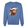 thumbnail image 1 of Wild Bobby Cute Fluffy Christmas Cow with Santa Hat, Cute Christmas Design. Unisex Sweater Crewneck Sweatshirt, 1 of 5