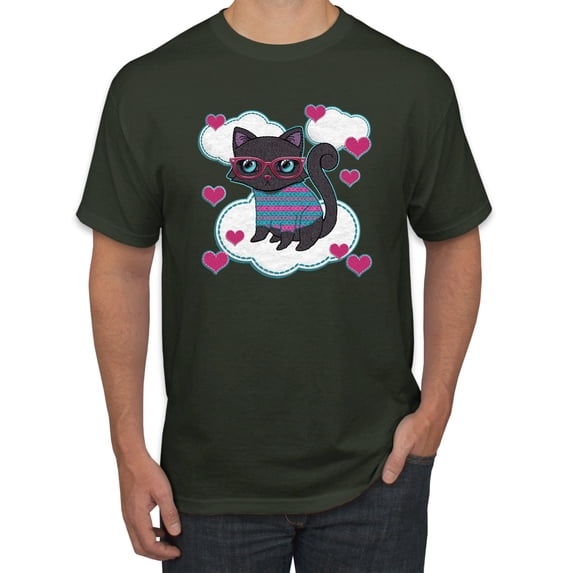 Wild Bobby, Cute Geek Smart Kitten Cat Wearing Glasses, Animal Lover, Men Graphic Tees, Forest Green, 4XL