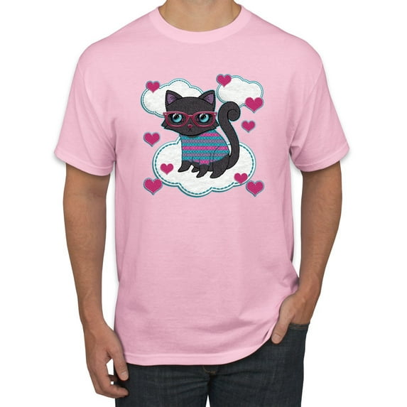 Wild Bobby, Cute Geek Smart Kitten Cat Wearing Glasses, Animal Lover, Men Graphic Tees, Light Pink, 5XL