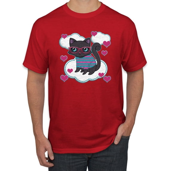 Wild Bobby, Cute Geek Smart Kitten Cat Wearing Glasses, Animal Lover, Men Graphic Tees, Red, 4XL