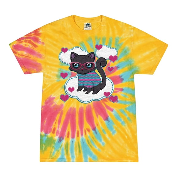 Wild Bobby, Cute Geek Smart Kitten Cat Wearing Glasses, Animal Lover, Tie-Dye Tees, Aurora, Medium