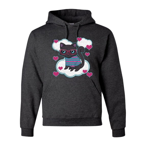 Wild Bobby, Cute Geek Smart Kitten Cat Wearing Glasses, Animal Lover, Unisex Graphic Hoodie Sweatshirt, Heather Black, Medium