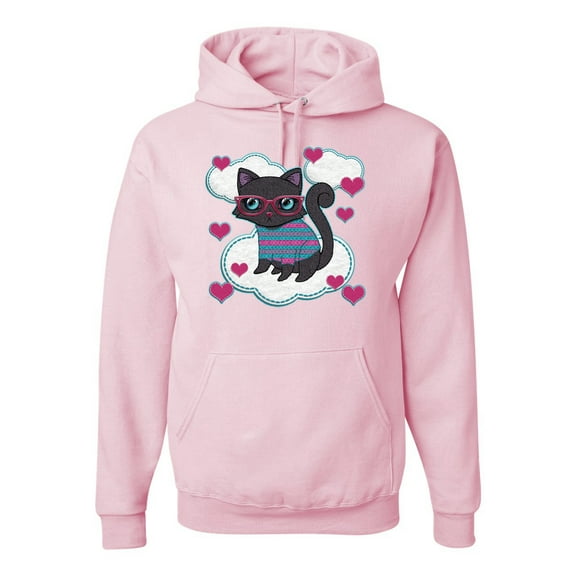 Wild Bobby, Cute Geek Smart Kitten Cat Wearing Glasses, Animal Lover, Unisex Graphic Hoodie Sweatshirt, Light Pink, 3XL