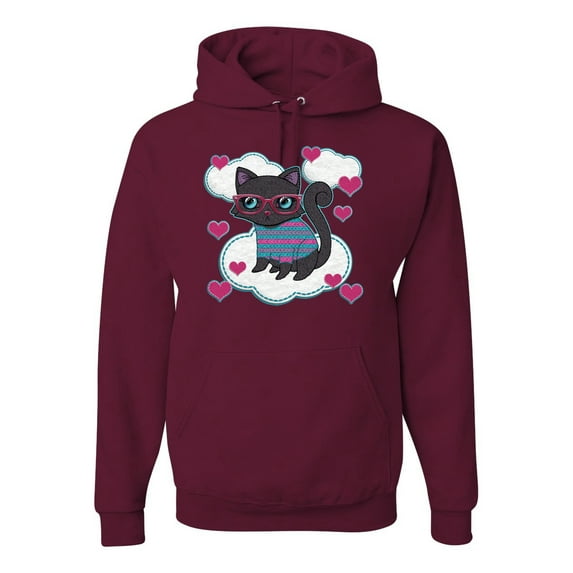 Wild Bobby, Cute Geek Smart Kitten Cat Wearing Glasses, Animal Lover, Unisex Graphic Hoodie Sweatshirt, Maroon, Small