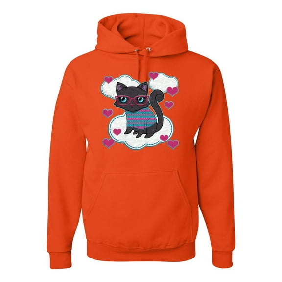 Wild Bobby, Cute Geek Smart Kitten Cat Wearing Glasses, Animal Lover, Unisex Graphic Hoodie Sweatshirt, Orange, X-Large