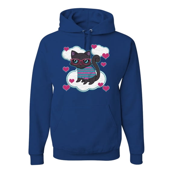 Wild Bobby, Cute Geek Smart Kitten Cat Wearing Glasses, Animal Lover, Unisex Graphic Hoodie Sweatshirt, Royal, Small