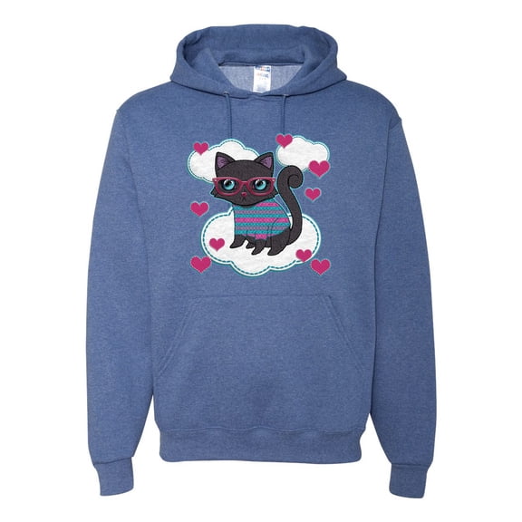 Wild Bobby, Cute Geek Smart Kitten Cat Wearing Glasses, Animal Lover, Unisex Graphic Hoodie Sweatshirt, Vintage Heather Blue, 2XL