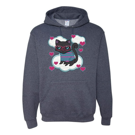Wild Bobby, Cute Geek Smart Kitten Cat Wearing Glasses, Animal Lover, Unisex Graphic Hoodie Sweatshirt, Vintage Heather Navy, Large