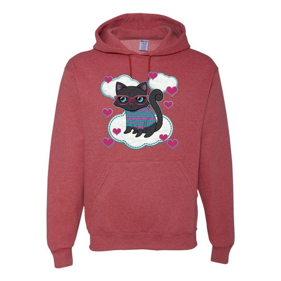 Wild Bobby, Cute Geek Smart Kitten Cat Wearing Glasses, Animal Lover, Unisex Graphic Hoodie Sweatshirt, Vintage Heather Red, Small