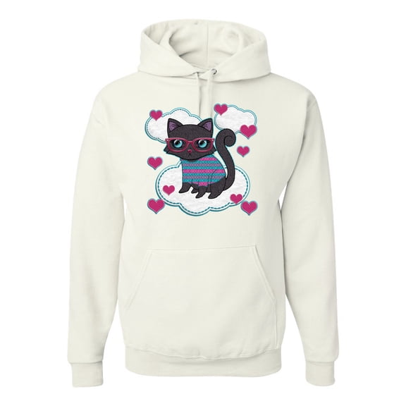 Wild Bobby, Cute Geek Smart Kitten Cat Wearing Glasses, Animal Lover, Unisex Graphic Hoodie Sweatshirt, White, X-Large