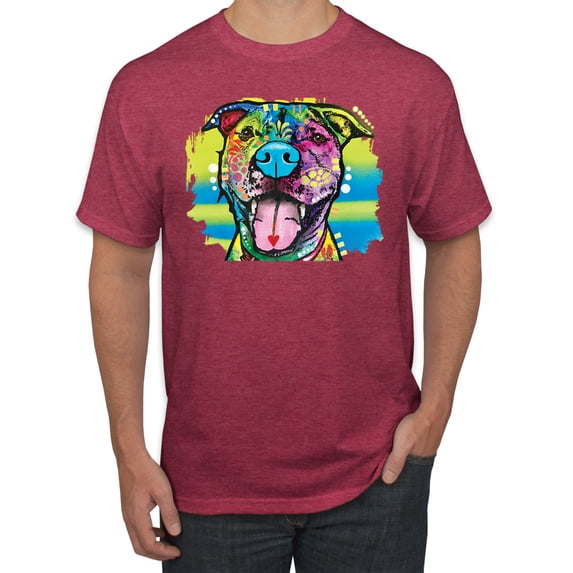 Wild Bobby, Cute Happy Smiling Dog Rainbow Pitbull Dog Lover Men's Graphic T-Shirt, Vintage Heather Red, 3XL