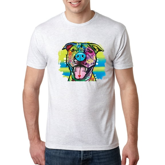 Wild Bobby, Cute Happy Smiling Dog Rainbow Pitbull Dog Lover Mens Premium Tri Blend T-Shirt, Heather White, Small