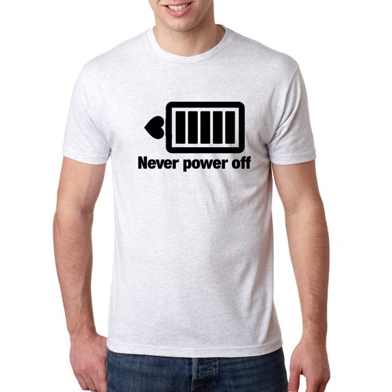 Wild Bobby, Cute Heart Never Power off Love Couple Gift Valentine's Day Mens Premium Tri Blend T-Shirt, Heather White, Medium