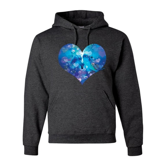 Wild Bobby, Cute Heart Shaped Couple Dolphins, Animal Lover, Unisex Graphic Hoodie Sweatshirt, Heather Black, Small
